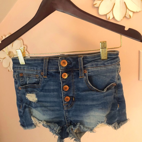 American Eagle Outfitters Super Stretch Hi-Rise Shortie Jean Shorts Size 00 - Picture 1 of 5